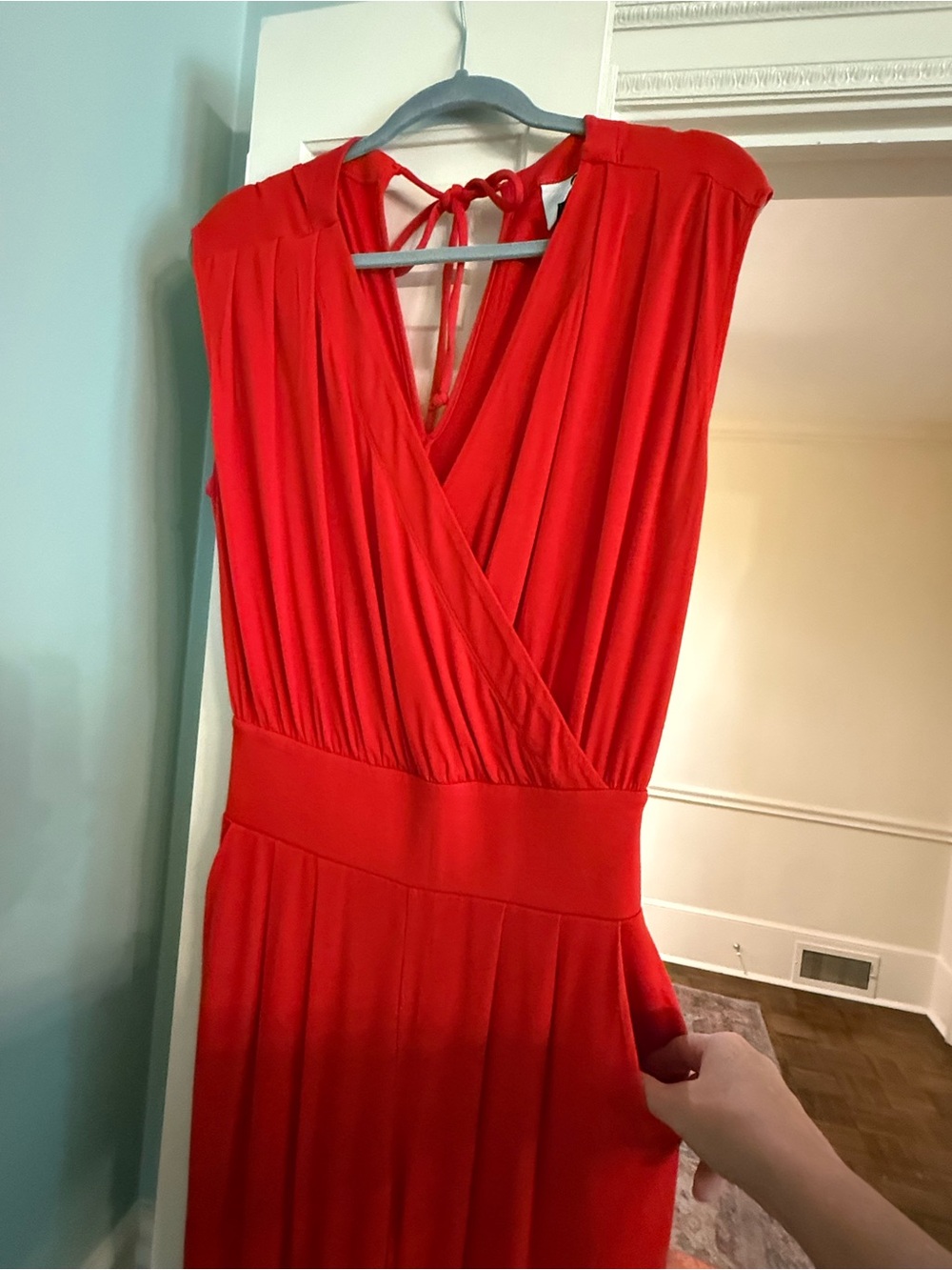 CAbi Vibrant Red Sleeveless Wrap-Front Jumpsuit